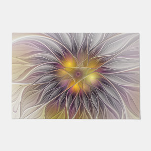 Luminous Colourful Flower, Abstract Modern Fractal Doormat
