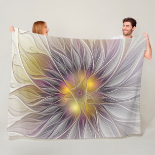 Luminous Colourful Flower, Abstract Modern Fractal Fleece Blanket