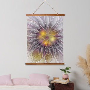Luminous Colourful Flower, Abstract Modern Fractal Hanging Tapestry