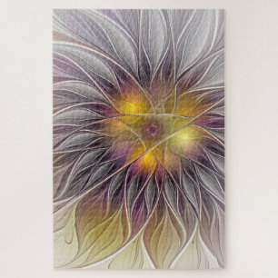 Luminous Colourful Flower, Abstract Modern Fractal Jigsaw Puzzle