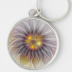 Luminous Colourful Flower, Abstract Modern Fractal Key Ring