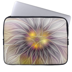 Luminous Colourful Flower, Abstract Modern Fractal Laptop Sleeve