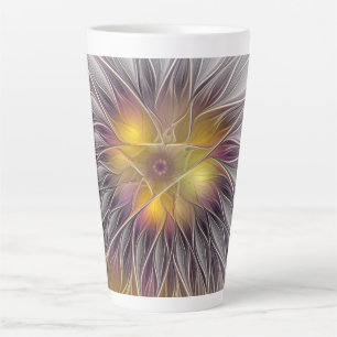 Luminous Colourful Flower, Abstract Modern Fractal Latte Mug