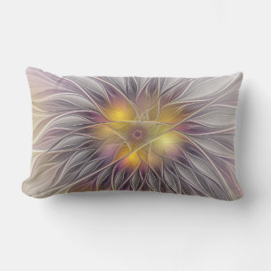 Luminous Colourful Flower, Abstract Modern Fractal Lumbar Cushion