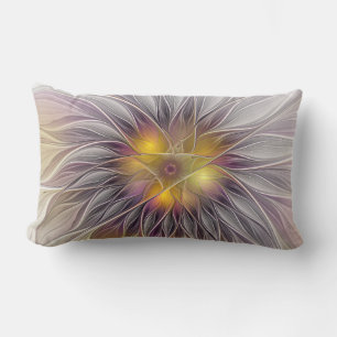 Luminous Colourful Flower, Abstract Modern Fractal Lumbar Cushion