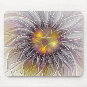 Luminous Colourful Flower, Abstract Modern Fractal Mouse Pad
