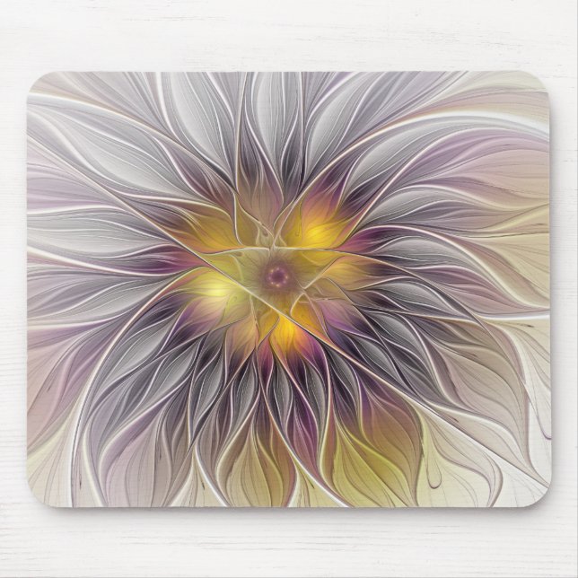 Luminous Colourful Flower, Abstract Modern Fractal Mouse Pad (Front)