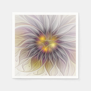 Luminous Colourful Flower, Abstract Modern Fractal Napkin