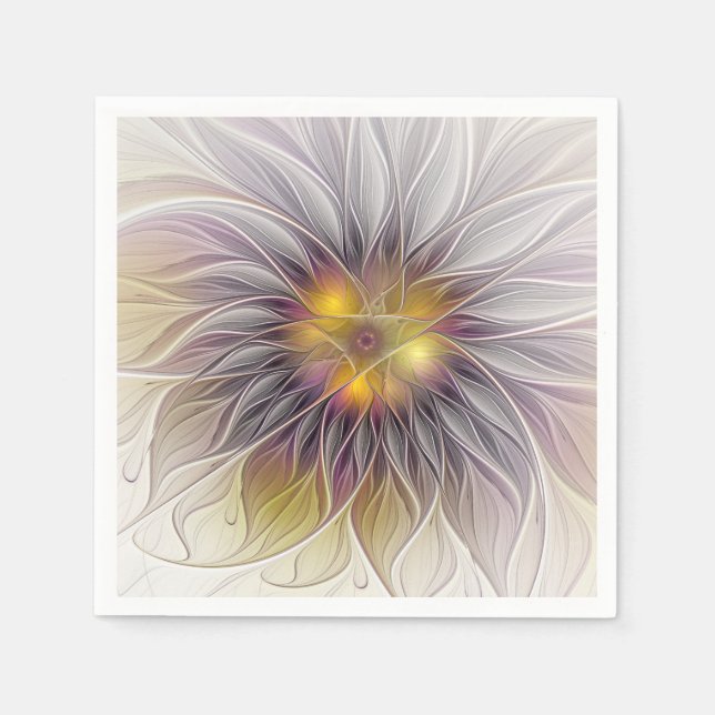 Luminous Colourful Flower, Abstract Modern Fractal Napkin (Front)