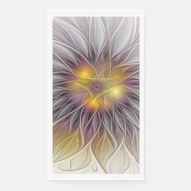 Luminous Colourful Flower, Abstract Modern Fractal Napkin (Front)