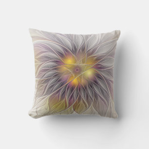 Luminous Colourful Flower, Abstract Modern Fractal Outdoor Cushion