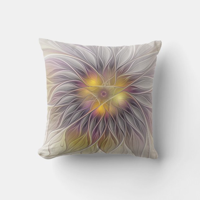Luminous Colourful Flower, Abstract Modern Fractal Outdoor Cushion (Front)