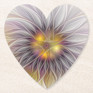 Luminous Colourful Flower, Abstract Modern Fractal Paper Coaster
