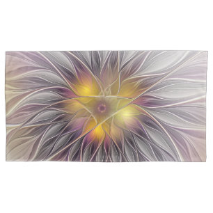 Luminous Colourful Flower, Abstract Modern Fractal Pillowcase