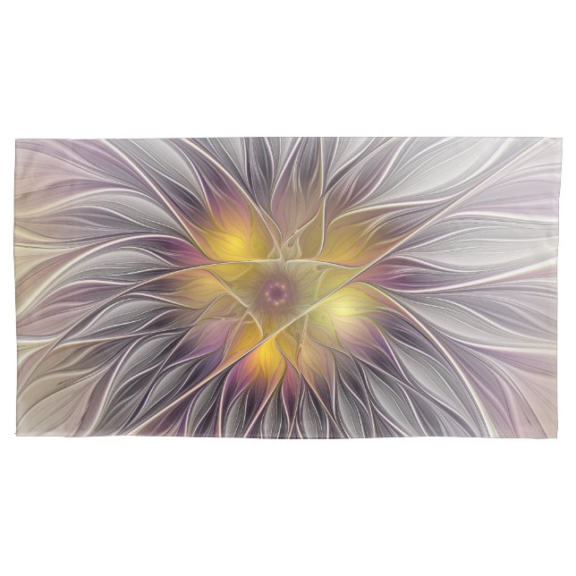 Luminous Colourful Flower, Abstract Modern Fractal Pillowcase (Front)