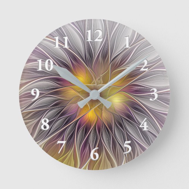 Luminous Colourful Flower, Abstract Modern Fractal Round Clock (Front)