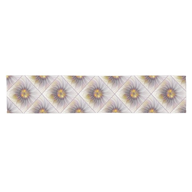 Luminous Colourful Flower, Abstract Modern Fractal Short Table Runner (Horizontal)