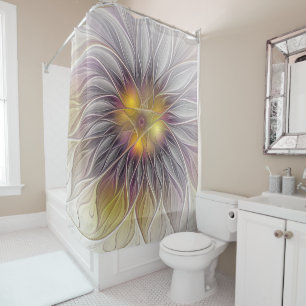 Luminous Colourful Flower, Abstract Modern Fractal Shower Curtain