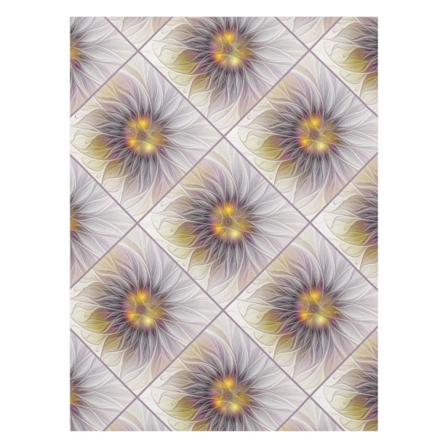 Luminous Colourful Flower, Abstract Modern Fractal Tablecloth (Front)