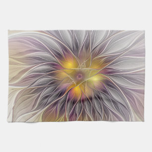Luminous Colourful Flower, Abstract Modern Fractal Tea Towel