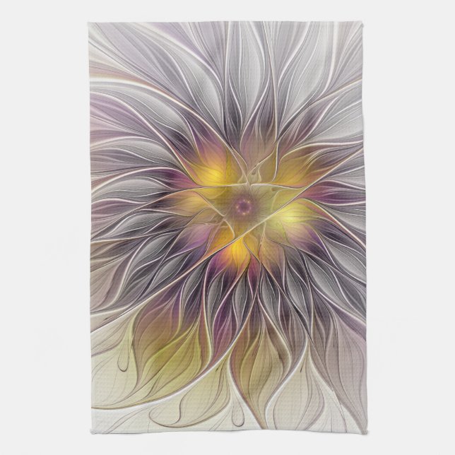 Luminous Colourful Flower, Abstract Modern Fractal Tea Towel (Vertical)