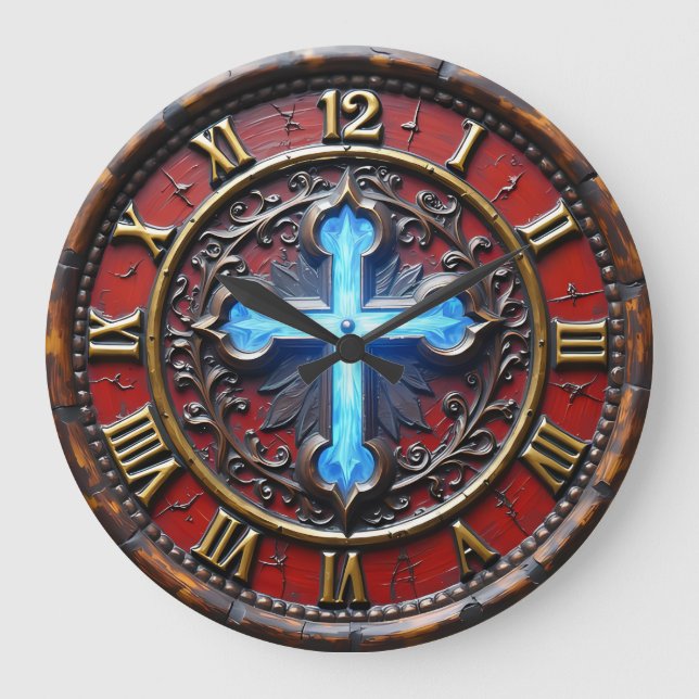 Luminous Cross Ornate Large Clock (Front)