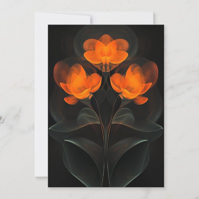 Luminous Cyberflora Orange Black Cyber Flowers Invitation (Front)