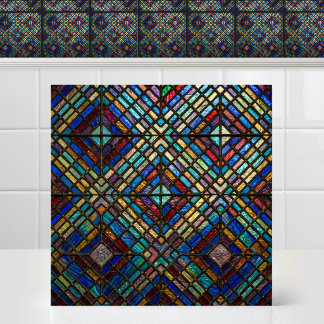 Luminous Diamond Matrix Cathedral Stained Glass Ceramic Tile