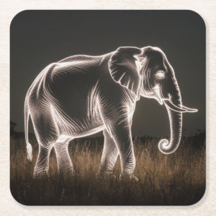 Luminous Elephant Silhouette Square Paper Coaster