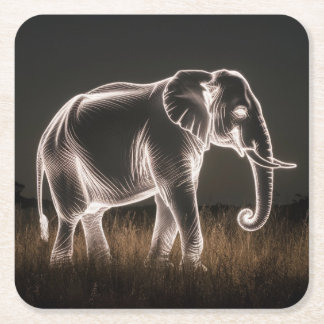 Luminous Elephant Silhouette Square Paper Coaster