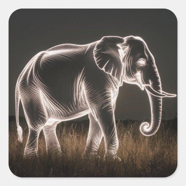 Luminous Elephant Silhouette Square Sticker (Front)