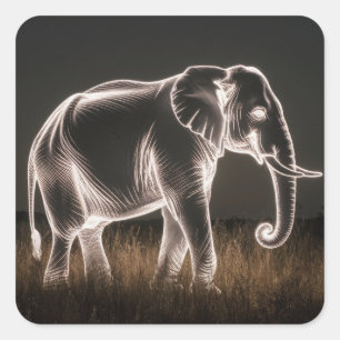 Luminous Elephant Silhouette Square Sticker