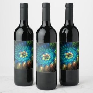 Luminous Fantasy Flower, Colorful Abstract Fractal Wine Label