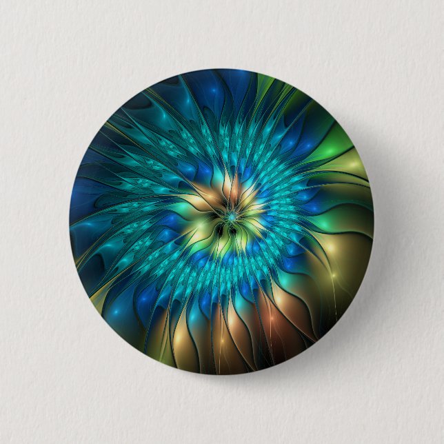Luminous Fantasy Flower, Colourful Abstract Fracta 6 Cm Round Badge (Front)