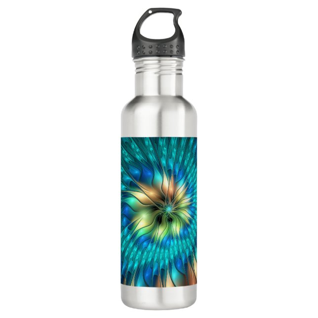Luminous Fantasy Flower, Colourful Abstract Fracta 710 Ml Water Bottle (Front)