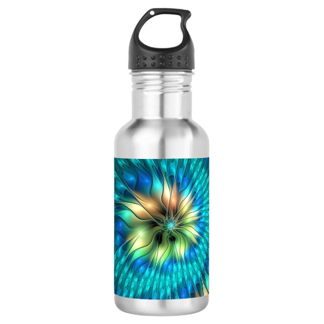 Luminous Fantasy Flower, Colourful Abstract Fracta 710 Ml Water Bottle (Front)