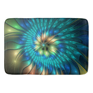 Luminous Fantasy Flower, Colourful Abstract Fracta Bath Mat