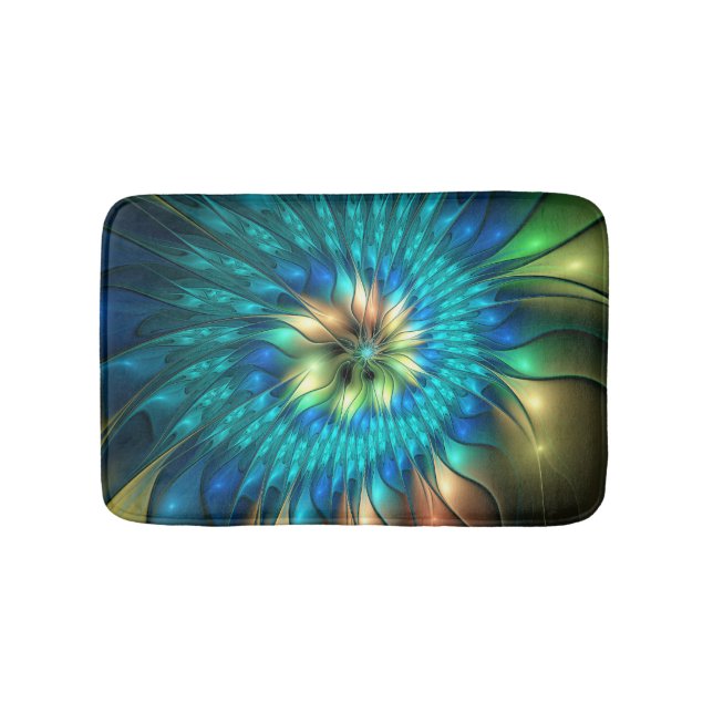 Luminous Fantasy Flower, Colourful Abstract Fracta Bath Mat (Front)