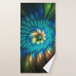 Luminous Fantasy Flower, Colourful Abstract Fracta Bath Towel