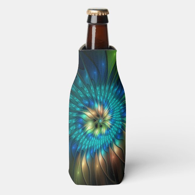 Luminous Fantasy Flower, Colourful Abstract Fracta Bottle Cooler (Bottle Front)