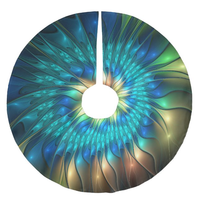 Luminous Fantasy Flower, Colourful Abstract Fracta Brushed Polyester Tree Skirt (Front)