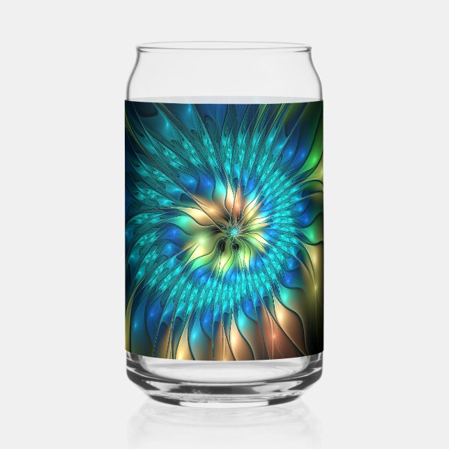 Luminous Fantasy Flower, Colourful Abstract Fracta Can Glass (Front)