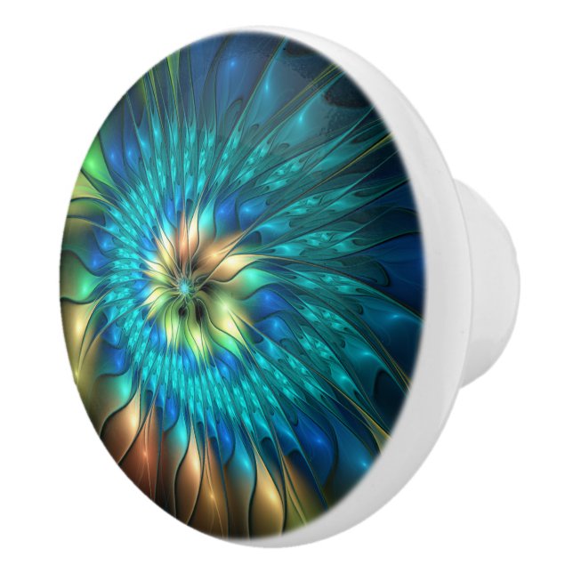 Luminous Fantasy Flower, Colourful Abstract Fracta Ceramic Knob (Right)