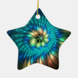 Luminous Fantasy Flower, Colourful Abstract Fracta Ceramic Ornament