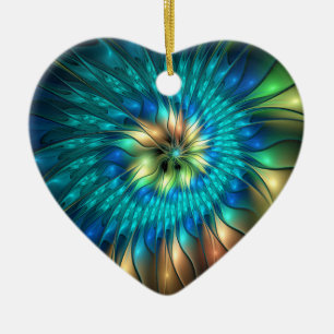 Luminous Fantasy Flower, Colourful Abstract Fracta Ceramic Ornament