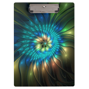 Luminous Fantasy Flower, Colourful Abstract Fracta Clipboard