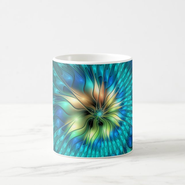 Luminous Fantasy Flower, Colourful Abstract Fracta Coffee Mug (Center)