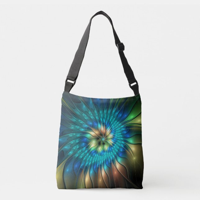 Luminous Fantasy Flower, Colourful Abstract Fracta Crossbody Bag (Front)