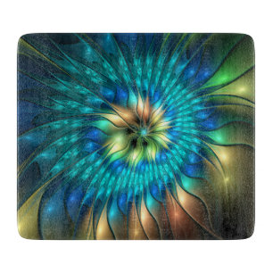 Luminous Fantasy Flower, Colourful Abstract Fracta Cutting Board