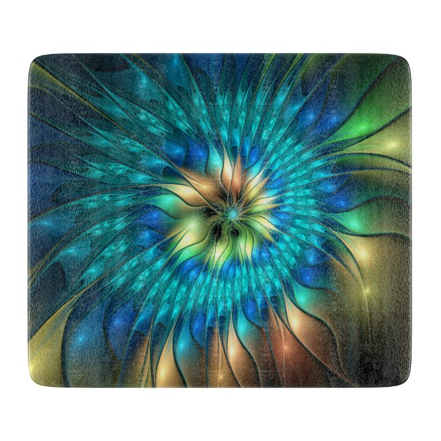 Luminous Fantasy Flower, Colourful Abstract Fracta Cutting Board (Front)